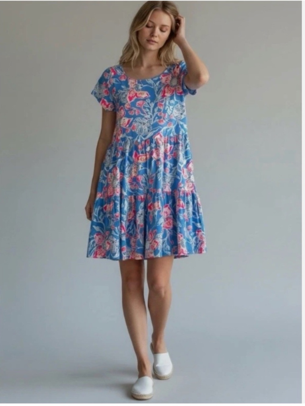 Lilly Pulitzer Geanna Blue Pink Knit Shirt Sleeve Dress New